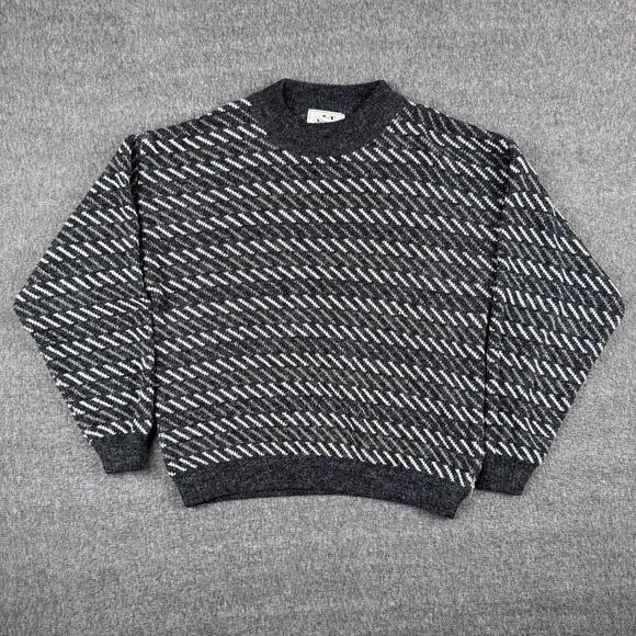 Vintage Jed Sweater Men's‎ Medium Black Geometric Wool Knit Pullover Warm 90s - Picture 1 of 6